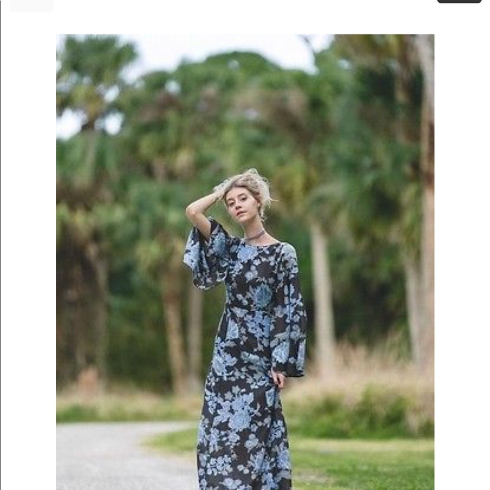 NWOT Free People Sheer Melrose Blue Floral Maxi Dress